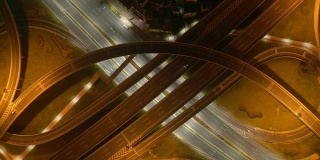 夜晚灯火通明珠海市交通街道路口高空俯仰全景4k中国