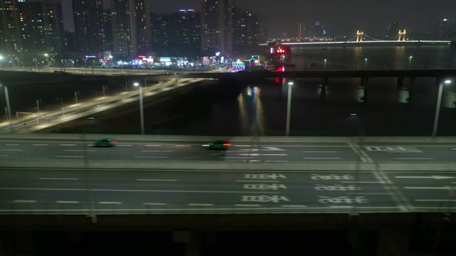 夜光珠海市景交通街道路口航拍全景4k中国