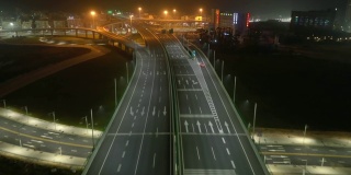 夜光珠海河交通街道路口航拍4k中国全景图