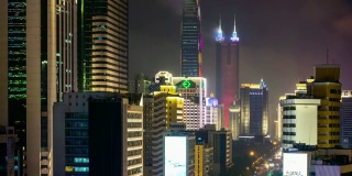 夜晚照亮深圳城市景观交通街道市中心屋顶全景4k时间推移中国
