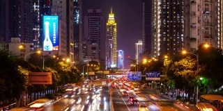 夜光照亮深圳市区、交通、街道、桥梁全景，4k时间跨度的中国