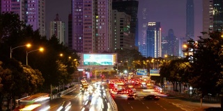 夜光照亮深圳市区、交通、街道、桥梁全景，4k时间跨度的中国