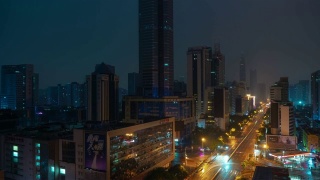 黑夜到白天，日出照亮深圳著名的交通十字路口屋顶全景4k时间的中国视频素材模板下载