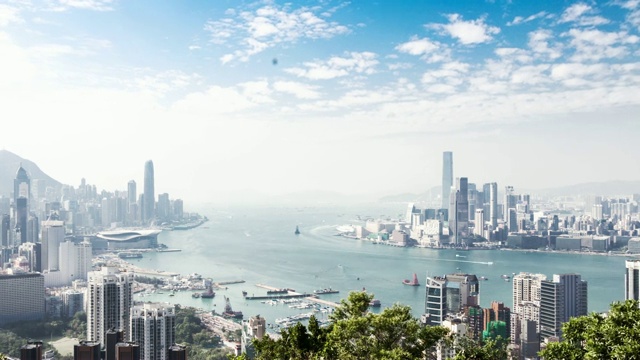 鸟瞰图的香港城市景观，时间流逝