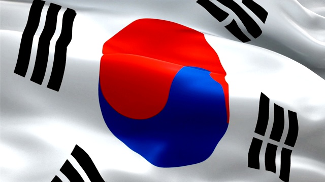 韩国国旗在风中飘扬视频片段全高清。现实的韩国首尔国旗背景。韩国国旗循环特写1080p全高清1920X1080镜头。韩国亚洲国家国旗全高清