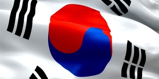 韩国国旗在风中飘扬视频片段全高清。现实的韩国首尔国旗背景。韩国国旗循环特写1080p全高清1920X1080镜头。韩国亚洲国家国旗全高清