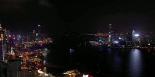 夜光香港市景维多利亚湾空中全景4k