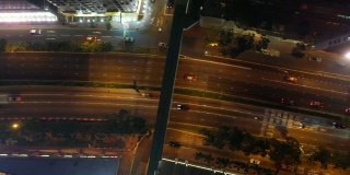香港城市夜间灯光交通街道道路高空俯视图4k