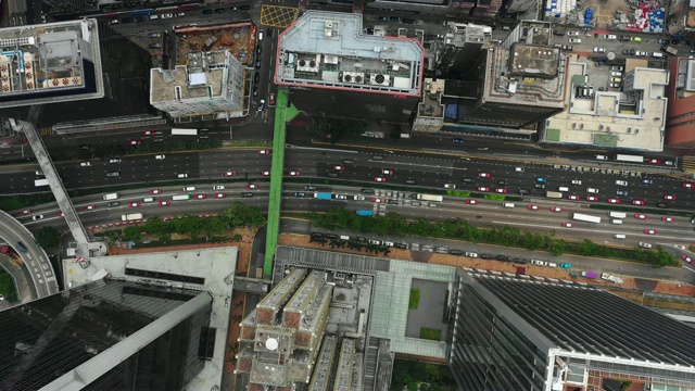 香港市区白天交通街道道路高空俯视图4k