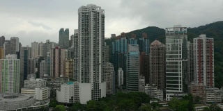 雨天香港市区湾仔运动场区空中全景图4k