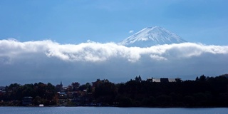 美丽的富士山与枫树在秋天的日本