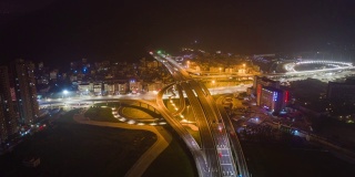 夜光珠海市交通路口澳门湾航拍全景，4k时间跨度中国