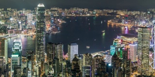 T/L HA PAN Cityscape Hong Kong and Junkboat at Twilight