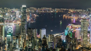 T/L HA PAN Cityscape Hong Kong and Junkboat at Twilight视频素材模板下载