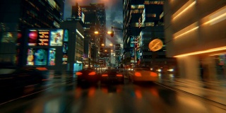 3d假视频游戏。赛车模拟。夜晚的城市。灯雨后。第2部分。