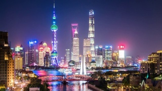 T/L WS HA PAN上海天际线黄昏到夜晚的过渡/中国上海视频素材模板下载