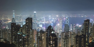 4K延时夜景航拍维多利亚港，香港