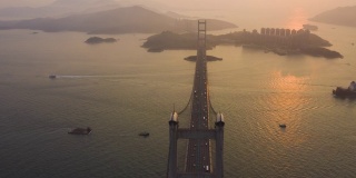 中国香港青衣青马大桥的4k高空摄影