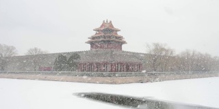 被雪封住的北京紫禁城角楼