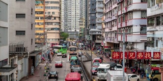 慢镜头:香港九龙弥敦道旺角花园街市的行人及交通背景