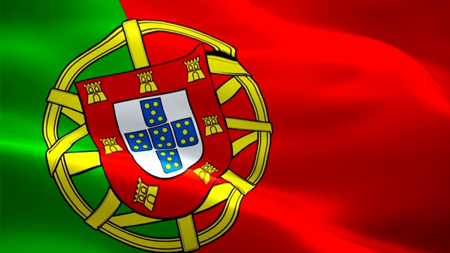 葡萄牙国旗视频在风中飘扬。现实的葡萄牙国旗背景。里斯本葡萄牙国旗循环特写1080p全高清1920X1080镜头。葡萄牙欧盟欧洲国家国旗/葡萄牙葡萄牙国旗