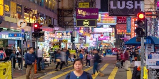 慢镜头:香港弥敦道角购物街孟号的行人