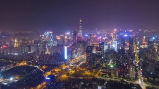 深圳夜景。福田区的摩天大楼。中国空中超级失效视频素材模板下载