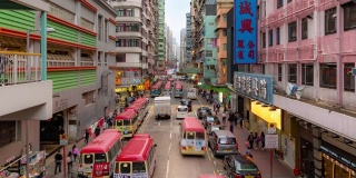 慢镜头:香港九龙弥敦道旺角花园街市及夫人街市巴士总站