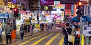 慢镜头:香港弥敦道角购物街孟号的行人