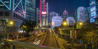 4K时间推移:香港的企业大楼、摩天大楼。城市和建筑