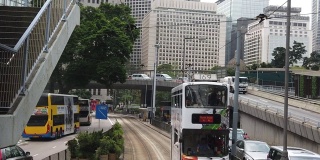 从双层缆车上观看香港街景的慢镜头。