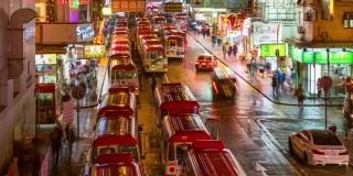 中国香港九龙旺角花园街市及夫人街市巴士总站夜间的时间图