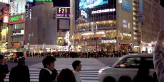 平移远射。日本东京涩谷十字路口。