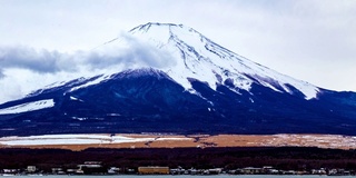 富士山与前景湖视图的时间流逝