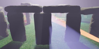 轨道巨石阵在雾- 3D插图