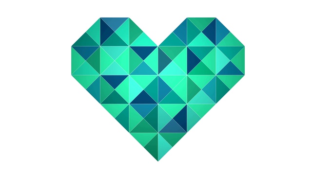 动画心脏形状现代蓝绿色的多边形折纸折叠翻转效果