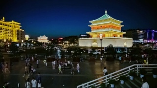 西安钟楼夜景，中国视频素材模板下载