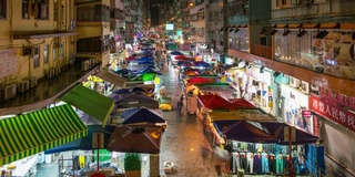 中国香港旺角花园跳蚤市场的时间流逝