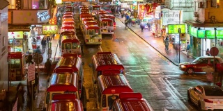 中国香港九龙旺角花园街市及夫人街市巴士总站夜间的时间图