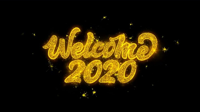 欢迎2020年用金色粒子火花烟花书写的火花文本排版
