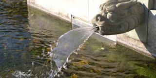 中国寺庙里的龙头喷水池