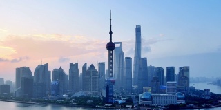 4K:上海天际线在日出时间流逝，中国