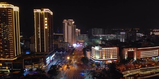 三亚城市景观夜光交通街道河流大桥航拍全景4k海南中国