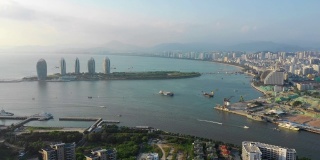 晚上时间三亚市港湾著名公园酒店度假酒店航拍4k中国海南
