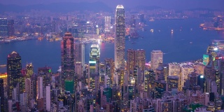 香港城市天际线与香港城市地标建筑时光流逝