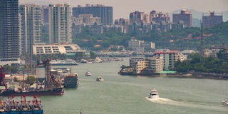 阳光明媚的一天三亚交通港屋顶全景4k时间间隔海南中国