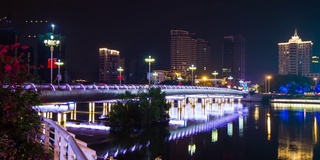 夜景时间照亮三亚市交通大桥滨江全景4k时间推移海南岛中国