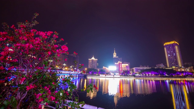 夜景时间照亮三亚市大桥滨江湾全景4k时间推移海南岛中国