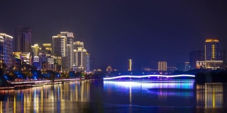 夜光照耀三亚市交通滨海湾大桥全景4k时间推移海南岛中国