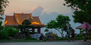 日落照明三亚公园俯视图全景4k时间间隔海南岛中国